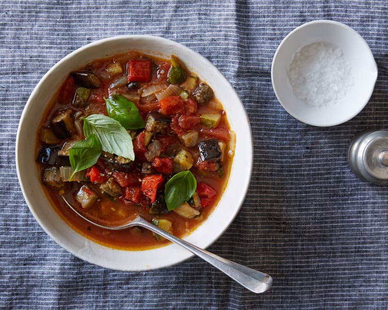 Rustic roasted ratatouille soup